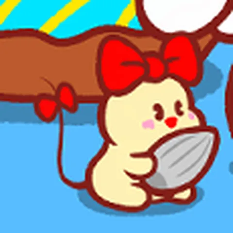 Betty, a small cream-coloured dragon with a big red bow, hugging a sunflower seed