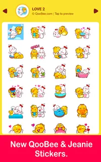 Google Play screenshot: new QooBee and Jeanie stickers